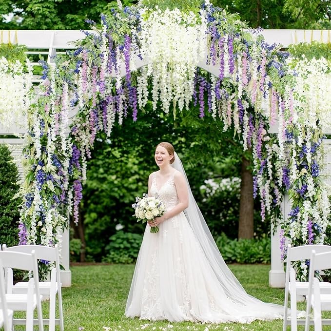Artificial Wisteria Hanging Flowers Fake Wisteria Flower Garland Silk Vines Rattan Decor for Home Wedding Arch Wall Garden Greenery Bedroom Outdoor Office Party Decoration (12, White)