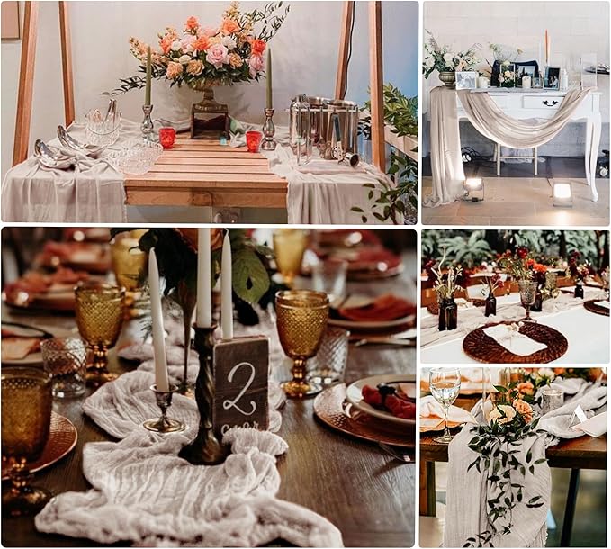 8 Pack Rosy Brown Cheesecloth Table Runner 10Ft Gauze Cheese Cloth 35x120 Inch Romantic Boho Table Runner for Wedding Birthday Party Engagement Anniversary Bridal Baby Shower Fall Home Table Decor