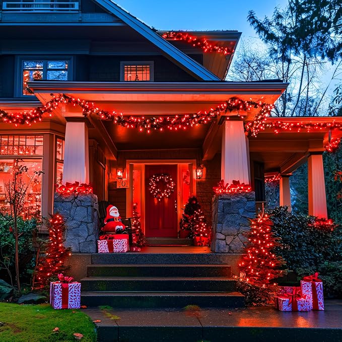JMEXSUSS 600 LED Red Christmas Lights Outdoor, Red String Twinkle Fairy Lights Indoor Plug in, Valentines Day Lights Clear Wire for Tree Party Christmas Graduation Party Decorations