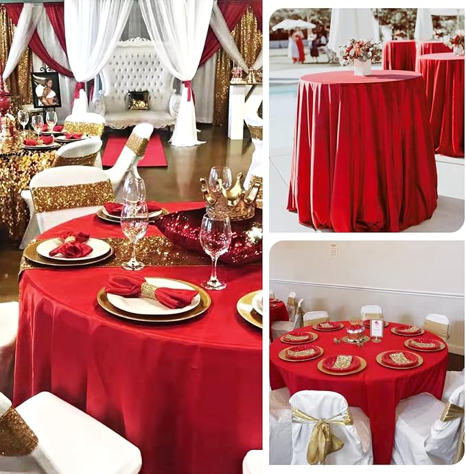 12 Pack Round Tablecloths - 90 Inch, Red Polyester Table Cover, Stain and Wrinkle Resistant Washable Fabric, Perfect for Wedding Banquet Parties
