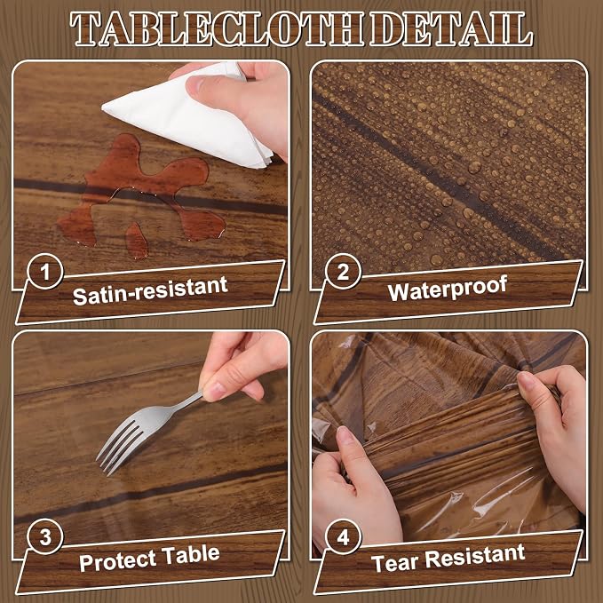 6 Pack Wood Grain Plastic Tablecloths, 54 x 108 In Rustic Table Covers | PE material, disposable and easy to clean, fits 8-10 seat tables, rustic farmhouse look for western barn parties
