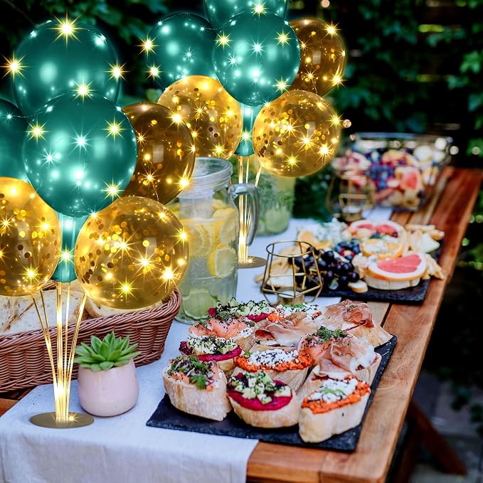 Junkin 10 Set Balloon Stand Kit for Centerpiece with LED String Light 100 Pcs Balloons Table Balloon Stand Centerpieces for Birthday Wedding Baby Shower Back to School Party Decor(Green)