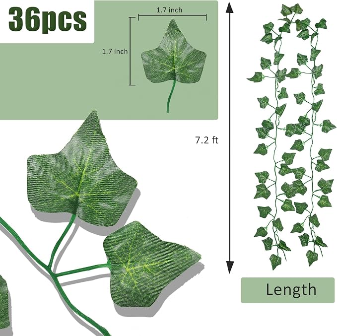 RECUTMS 258 FT Fake Vines Greenery Leaf Garland Ivy Vine Foliage Flowers Hanging for Wedding Party Garden Home Kitchen Office Aesthetic Wall Bedroom Living Room Wedding Party Patio Decor(36 Pack)