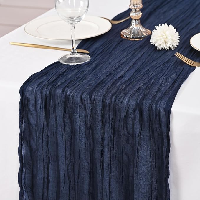12 Pack Navy Blue Table Runners 10Ft Cheesecloth Table Runner Rustic Gauze Table Runner Romantic Long Sheer Fabric Cheese Cloth Table Runner for Wedding Party Bridal Baby Shower