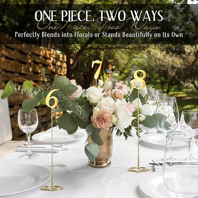 Novabright 20 Pcs Metal Table Numbers 1-20 Numbers for Wedding Reception, 10 Inch Stainless Steel Table Number Signs with Sturdy Holder Base for Banquet, Party, Restaurant & Event Decor (Gold)