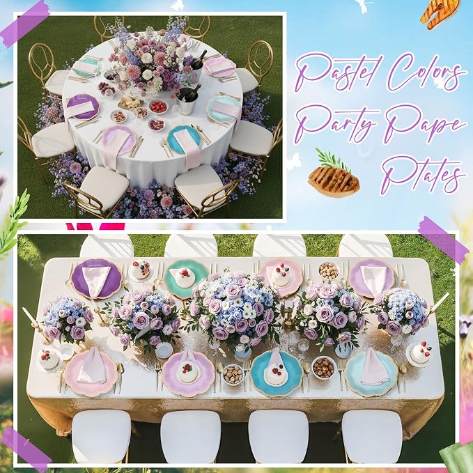 72 Pcs Mermaid Paper Plates 9 Inch Pink Blue Purple Scalloped Paper Disposable Dinner Dessert Plates for Seashell Sea Birthday Wedding Bridal Party Supplies, 6 Colors