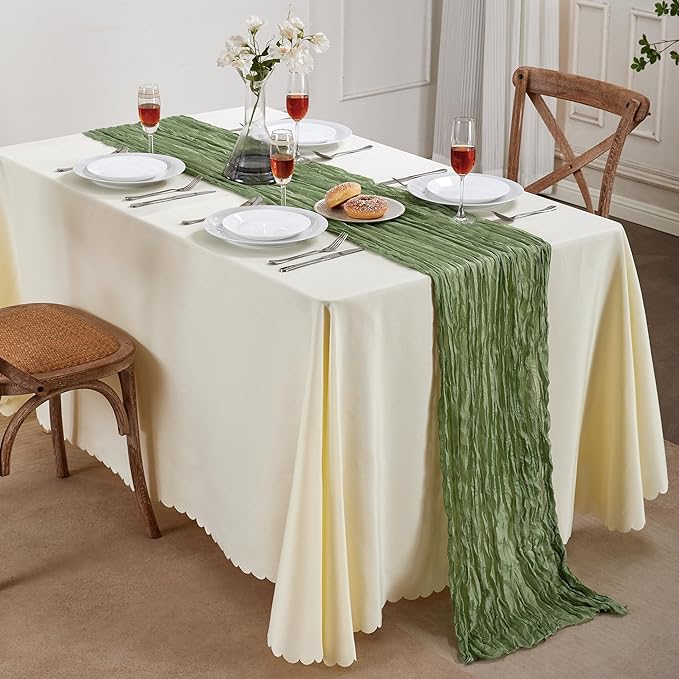 Sage Green Cheesecloth Table Runner 10FT Long Easter Spring Boho Gauze Table Runner Rustic Sheer Runner for Spring Wedding Bridal Baby Shower Birthday Party Table Decor Easter Decorations