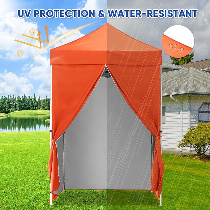 COOS BAY 5x5 Pop Up Canopy Tent with Side Walls, Easy Setup Portable Sun Shelter with Carry Bag, Outdoor Shade for Beach, Camping, Sports & Backyard, Orange