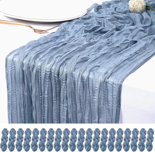 20 Pack Dusty Blue Cheesecloth Table Runner 17x108 Inch Semi Sheer Boho Rustic Gauze Cheese Cloth Table Runners for Wedding Party Birthday Baby Shower Home Décor