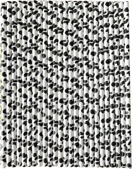 YAOSHENG [100 Pack] Cow Print Paper Straws Disposable, 100% Biodegradable Multi-Pattern Party Straws For Birthday, Wedding and Holiday Decoration (cow)