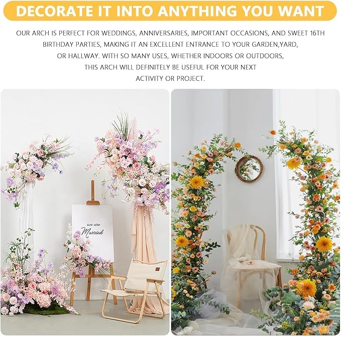 Balloon Arch Stand Set of 2, Wedding Arched Backdrop Stand with Base, Metal Half Arch Balloon Stand, Floral Arch for Birthday, Anniversary, Bridal and Baby Shower (7.9FT&6.7FT)
