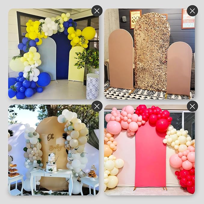 LANGXUN Gold Metal Arch Backdrop Stand Set, 7.2ft / 6.6ft / 6ft Balloon Arch Frame for Wedding Birthday Party Baby Shower Graduation Anniversary Decoration (6ft / 6.6ft / 7.2ft 3 pcs per Set)