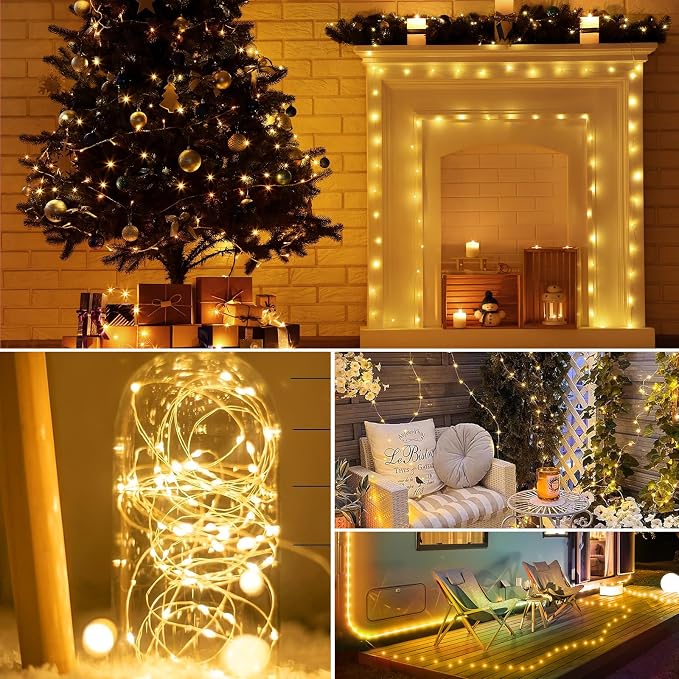 50LED Fairy Lights USB & Battery Powered, 16FT Warm White Fairy String Lights with 8 Modes & Timer, Cuttable Copper Wire Waterproof Twinkle Light Indoor Outdoor for Bedroom Wedding Christmas Decor