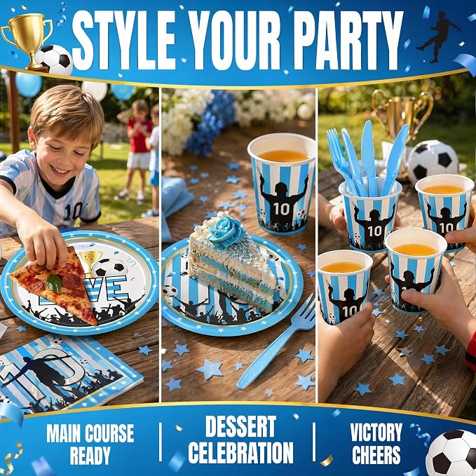 120 Pcs Soccer Birthday Party Supplies Serves 20 Guests Boys Party Supplies Fottball Party Decorations Decorations Plates Napkins and knife and fork