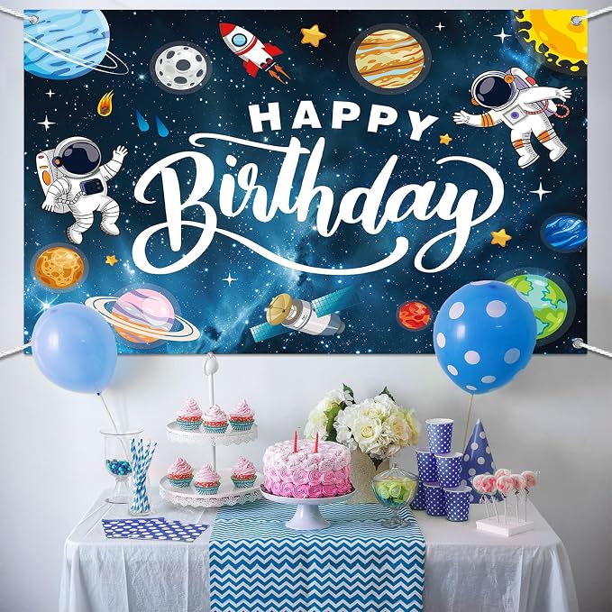 Space Themed Party Backdrop for Children, 7x5ft Cartoon Outer Space Photography Background, Galaxy Starry Sky Decoration Ideal for Kids’ Birthday Parties & Astronomy Enthusiast Events