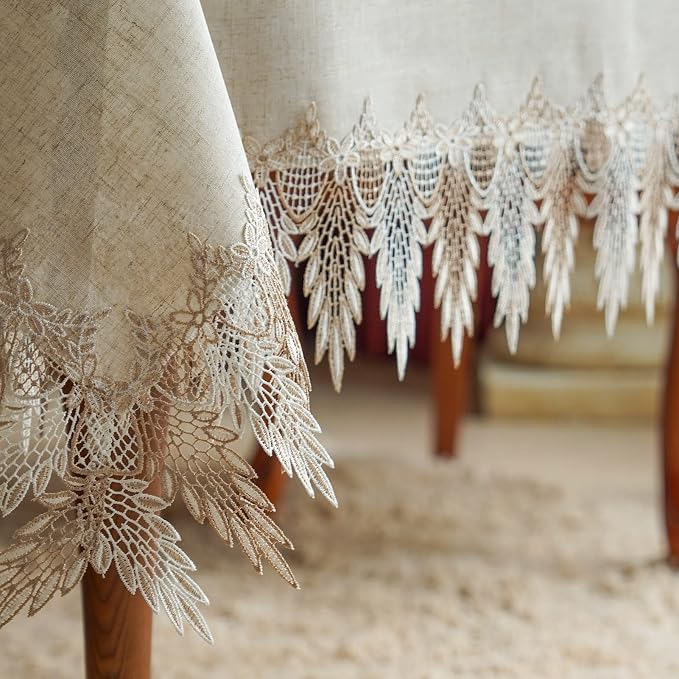 ARTABLE Lace Table Cloths Rectangle Fall Antique Flower Decor Macrame Tablecloth for Outdoor Farmhouse Rustic Kitchen Party Birthday Picnic (Stone Gray-A, 60 x 104 Inch)