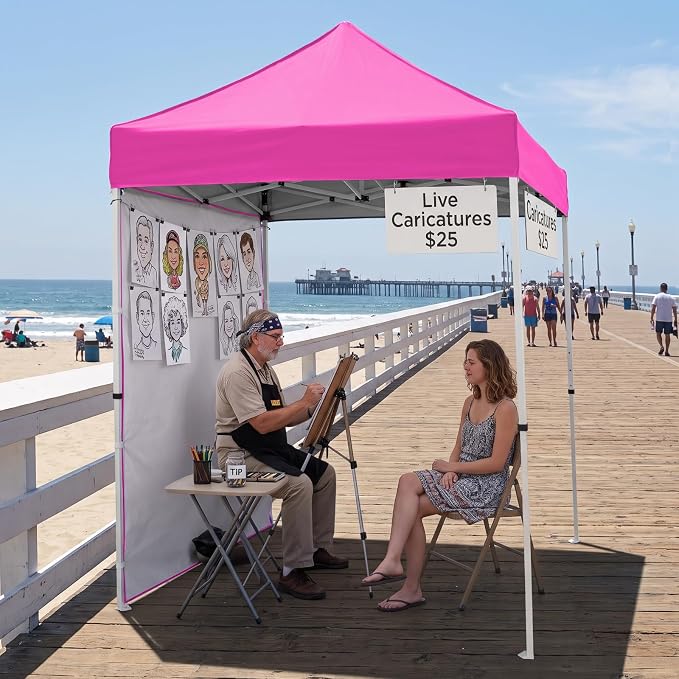 EAGLE PEAK Pop up Canopy 5x5, Outdoor Portable Canopy Tent with One Removable Sunwall, Carry Bag Included, Pink