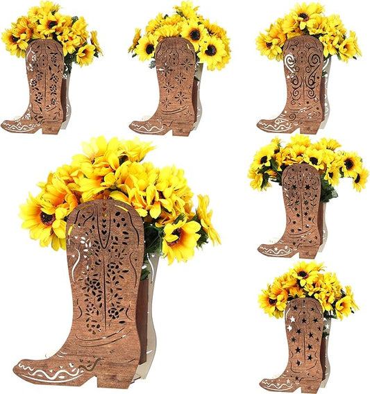 Cinnvoice 6 Pcs Wooden Centerpieces for Tables Baby Shower Decorations Tabletop Boxes Party Favor for Birthday Baby Shower Wedding Garden Tea Party(Cowboy)