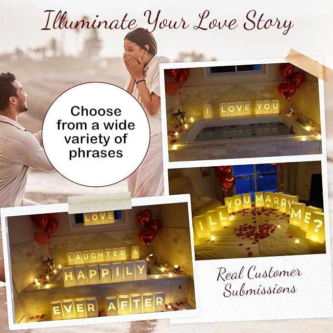 I Love You Luminary Bags with LED Tea Light Candles, Balloons, and Rose Petals – Romantic Decorations for Proposals, Anniversaries, and Special Moments