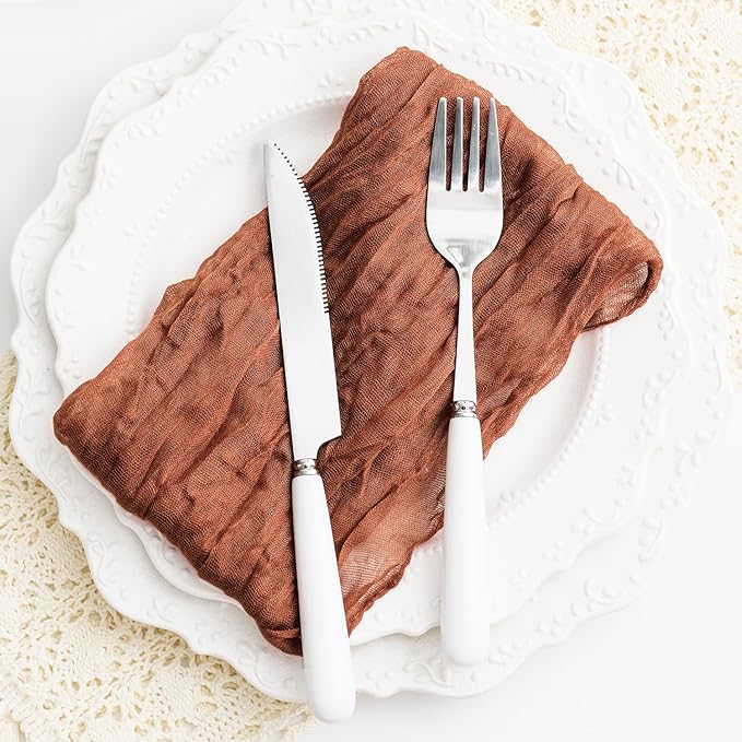 60 Pack Terracotta Cheesecloth Napkins 21x21 Inches Terracotta Cloth Napkins Washable Set of 60 Dinner Table Napkins for Wedding Bridal Baby Shower Rustic Boho Cotton Gauze Summer Party Table Decor