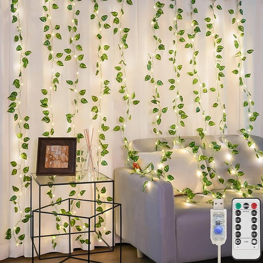 suddus Vines with Lights for Bedroom, 150 LED Fairy Lights with Vines, Pothos Curtain Lights for Bedroom, Dorm, Wedding, Party, Wall, Indoor, Outdoor Decor, 6.5ft x 4.9ft