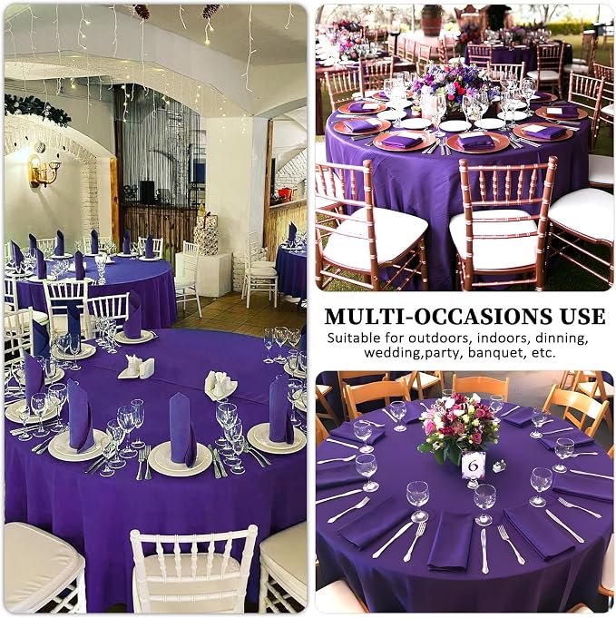 8 Pack Purple Round Tablecloth 120 Inch Wrinkle Resistant Round Purple Table Cloth Reusable and Washable Polyester Fabric for Holiday Buffet Wedding Party and Banquet