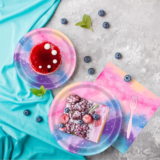 Galaxy Party Kit for 24 Guests - 97 Pcs Including Plates, Forks, Napkins, Bunting - Perfect for Astronaut-Themed Birthday Adventures