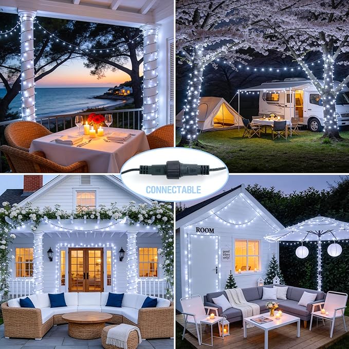 JMEXSUSS 250 LED White Christmas Lights Outdoor, 91.5ft Extendable White String Lights Indoor, Christmas Tree Light with 8 Modes for Room Garden Patio Wedding Party Christmas Decorations