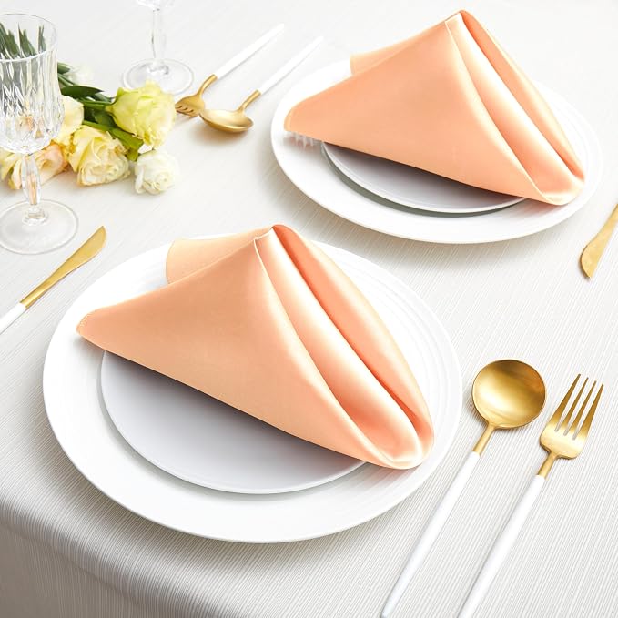 100 Pack Square Satin Dinner Napkins, 20x20 Inches Silky Soft Smooth Table Cloth Napkins for Restaurant Weddings Banquet Party Decoration, Peach