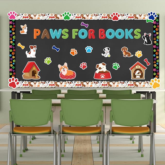 Kosiz Pet Dog Bulletin Board Decoration Set 118 ft Scalloped Bulletin Board Borders Classroom Poster Border Trim with 257 Pcs Letter Number Symbol Cutout for School Decor