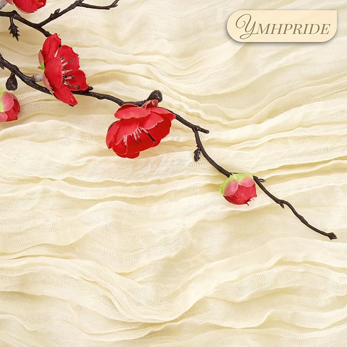 12 Pack Cheesecloth Table Runner 35 x 120 inch Long Boho Cheese Cloth Gauze Table Runners Cream Semi Sheer Table Runner for Wedding Decor, Bridal Shower, Birthday Party (Ivory)
