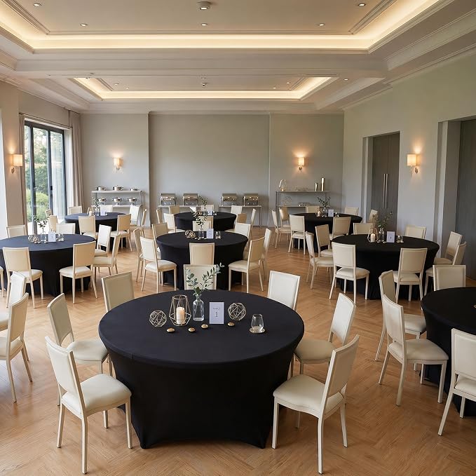 Fitted Table Cloth Round Cover 4ft-Spandex Elastic Table Covers 6 Pack 48 Inch-Black Small Stretch Folding Tablecloth for Weddings Banquets Restaurant Event Parties Vendor Stand Tables