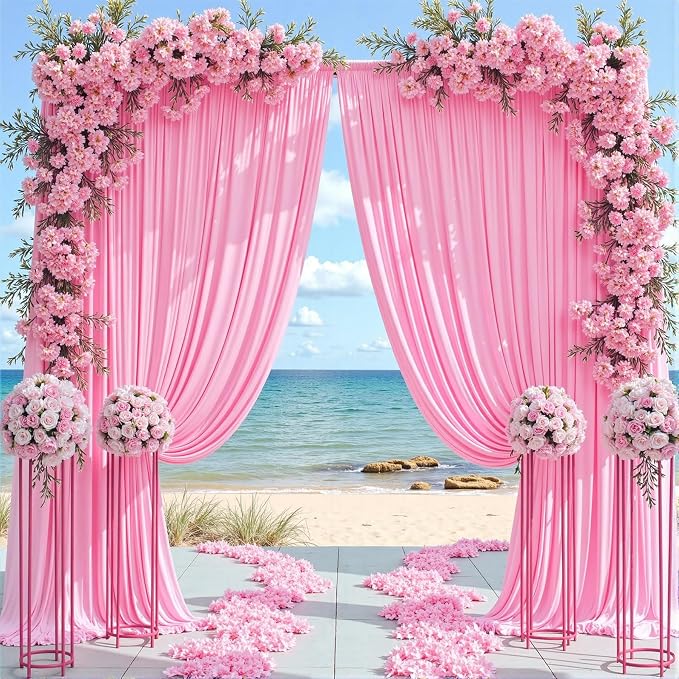 10ftx12ft Wrinkle Free Pink Backdrop Curtain for Parties, 2 Panels Silky Polyesyer Photo Backdrop Drapes 12 ft Long Back Drop Cloth for Wedding Girls Birthday Photography Background