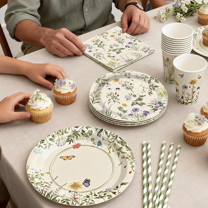 Wildflower Party Decorations for Girl, Flower Birthday Party Supplies Set with Banner, Plates, Cups, Napkins, Balloons, Tablecloth & Cake Toppers Serves 25