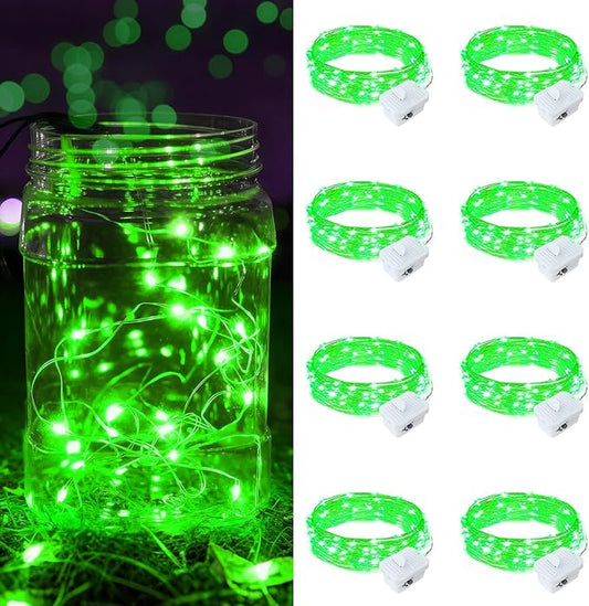 8 Pack Green Fairy Lights Battery Operated, 7ft 20 LED Mini String Twinkle Lights for Christmas St. Patrick's Day Halloween Mason Jars Centerpiece Table Decorations (8, Green)