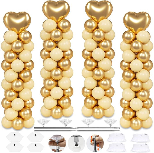4 Sets Balloon Column Stand Kit, 7 Feet Height Adjustable Balloon Tower Pillar with Reusable Metal Telescopic Design for Graduation, Wedding, Baby Shower, Birthday Party Decoration