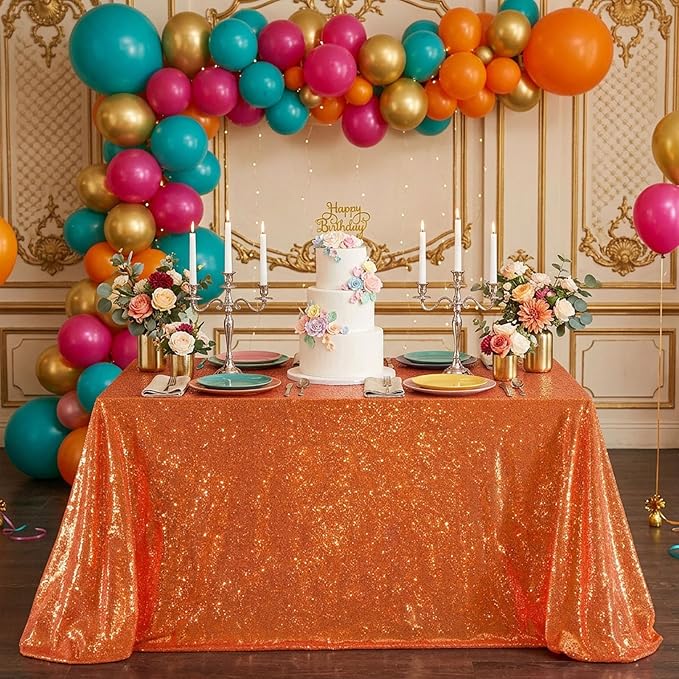 B-COOL Sequin Tablecloth Sparkle Halloween Tablecloths for Round Rectangle Table Bronze Fall Sequence Table Overlays Christmas Parties 90x132 Inch