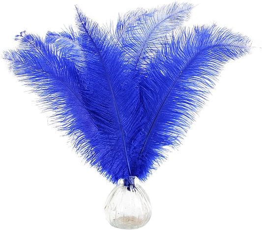 SendyFeather 50pcs Natural Blue Ostrich Spads Feather 14-16inch (35-40cm) Bulk Feathers for Crafts Flowers Vase Wedding Party Centerpiece Decoration