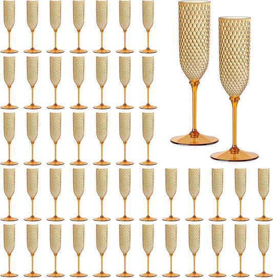 XUWAIDSGN 48 Pack Brown Detachable 2 piece Champagne Flutes 5.5 Oz Unbreakable Plastic Mimosa Disposable Champagne Glasses Drinking Cups Stemmed Reusable Wine Toasting Glasses for Wedding (48, Brown)