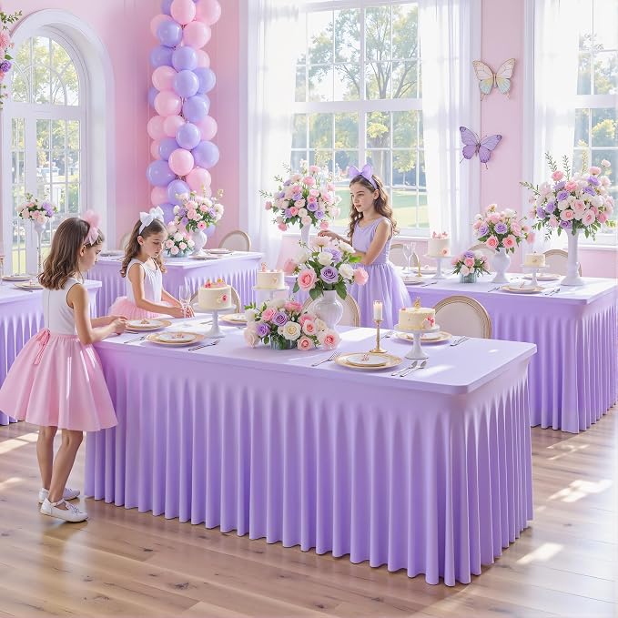gogoparti 6 Pack Spandex Purple Fitted Table Cloth for 8ft Rectangle Tables Purple Stretch Tablecloth Table Covers Skirt Banquet Wrinkle Free Tablecloths for Parties Wedding