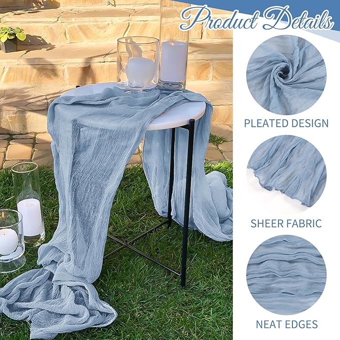 20 Pack Cheesecloth Table Runner - 17x108 Inch Dusty Blue Boho Gauze Cheese Cloth Table Runners for Baby Bridal Shower Decoration Wedding Party Summer Garden Farmhouse
