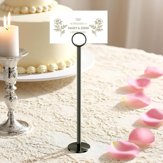 Urban Deco 12PK Table Number Holders Place Card Holders 12 Inch Table Card Holders Steel Card Holders for Photos, Food Signs, Memo Notes, Weddings, Restaurants, Birthdays (Nickel Black)