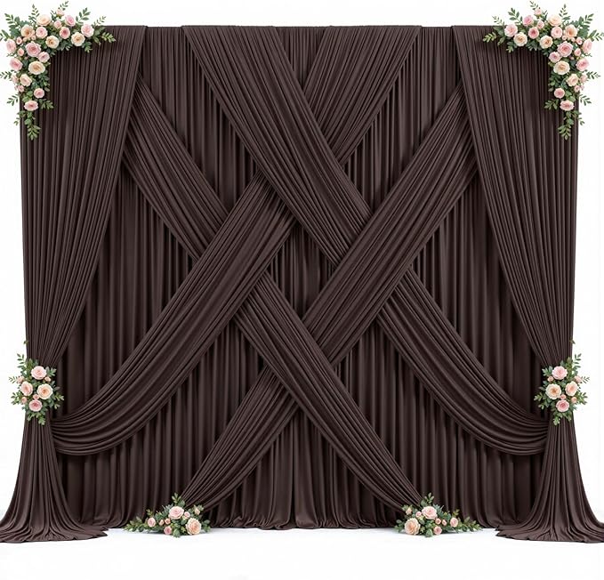 10ft x 10ft Brown Backdrop Curtain for Parties Wedding Brown Wrinkle Free Backdrop Drapes Panels for Baby Shower Gender Reveal Birthday Photo Photography Polyester Fabric Background Decoration