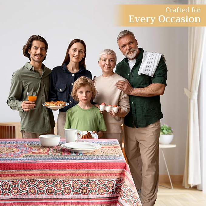 Maison d' Hermine Table Cloth Rectangle Table 100% Cotton 70 x 140 Inches Fall Tablecloth Reusable Everyday Use for Thanksgiving Christmas Decorations Dining Farmhouse Party (Ispahan)