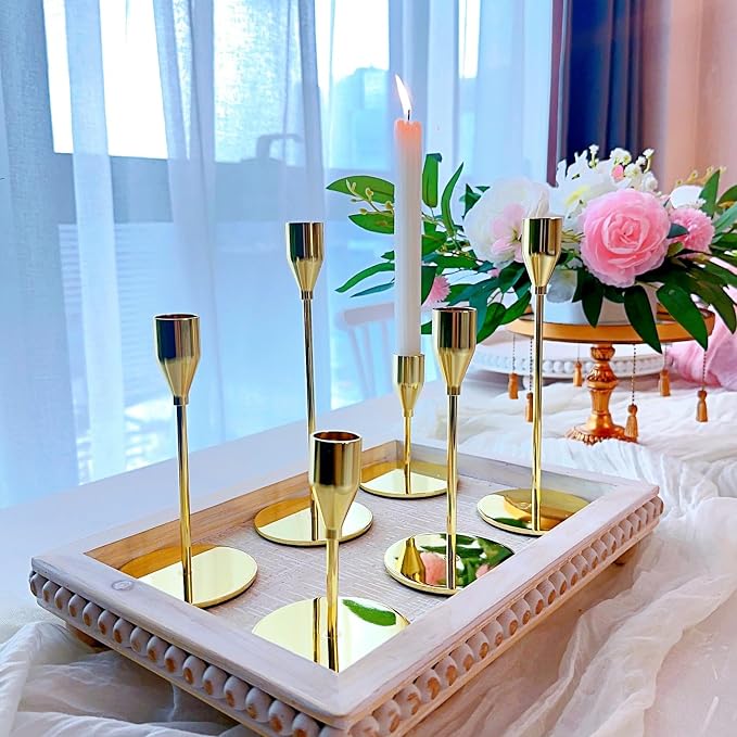 Gold Tall Taper Candle Holders,Set of 15,Modern Metal Candlestick Holders, Wedding Table Centerpiece,Mantel Decor, Elegant Home Dinner Party Housewarming Anniversary Festival Decorations