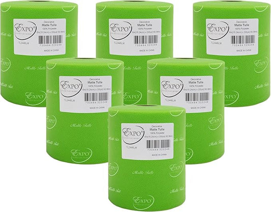 Expo International Decorative Matte Tulle, Roll/Spool of 6” X 200 Yards, Lightweight Polyester Tulle Fabric for Tutus, Costumes, and Party Decorations, Washable, Easy-to-Use, Pack of 6, Lime