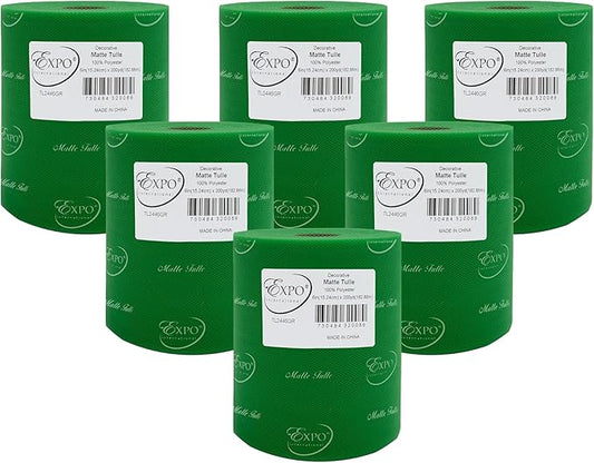Expo International Decorative Matte Tulle, Roll/Spool of 6” X 200 Yards, Lightweight Polyester Tulle Fabric for Tutus, Costumes, and Party Decorations, Washable, Easy-to-Use, Pack of 6, Green