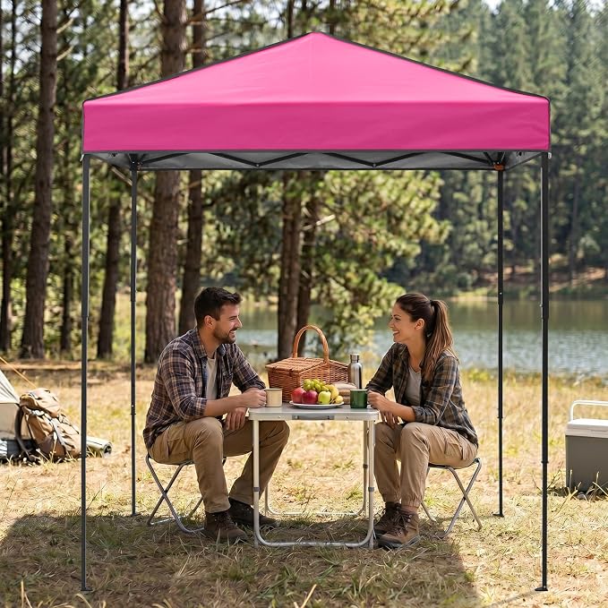 EAGLE PEAK 6x4 Instant Pop Up Canopy Tent, Straight Leg Sun Shelter, Portable Canopy with Carry Bag for Camping, Beach & Sports, Pink