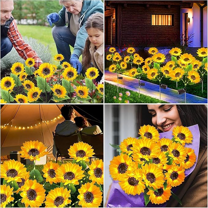 KOOPER Solar Lights Outdoor Decor - Upgraded 8 Pack Solar Garden Lights with 24 Bigger Sunflower Lights, Waterproof Solar Outdoor Lights Auto ON/Off Solar Decorative Lights for Garden, Patio, Yard