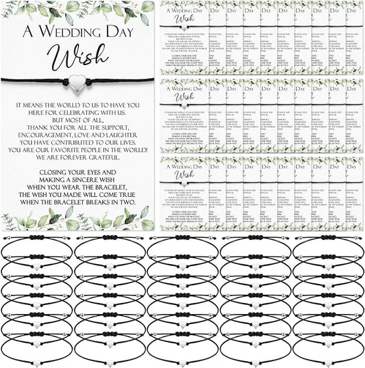 Sasylvia 50 Sets Wedding Favors for Guests Adjustable Bracelets with a Wedding Day Wish Cards Thank You Gifts Bulk for Bridal Shower Party Souvenirs